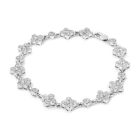 .925 Sterling Silver 1.0 Cttw Miracle-Set Diamond 4 Leaf and Solitaire Station Link Bracelet (I-J Color, I3 Clarity) - 7.25
