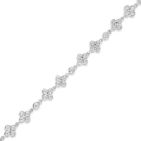 .925 Sterling Silver 1.0 Cttw Miracle-Set Diamond 4 Leaf and Solitaire Station Link Bracelet (I-J Color, I3 Clarity) - 7.25