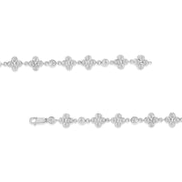 .925 Sterling Silver 1.0 Cttw Miracle-Set Diamond 4 Leaf and Solitaire Station Link Bracelet (I-J Color, I3 Clarity) - 7.25