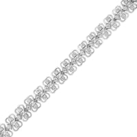 .925 Sterling Silver 1.0 cttw Round-cut Diamond 2-Row Heart Link Tennis Bracelet (I-J Clarity, I2-I3 Color) - Size 7