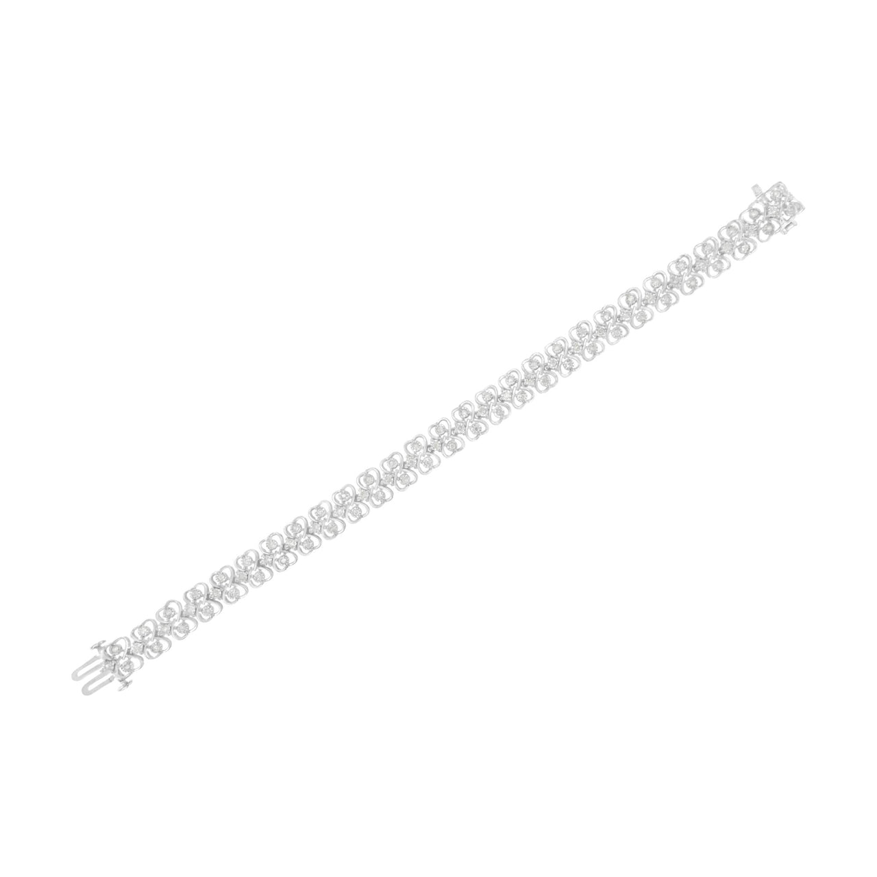 .925 Sterling Silver 1.0 cttw Round-cut Diamond 2-Row Heart Link Tennis Bracelet (I-J Clarity, I2-I3 Color) - Size 7"