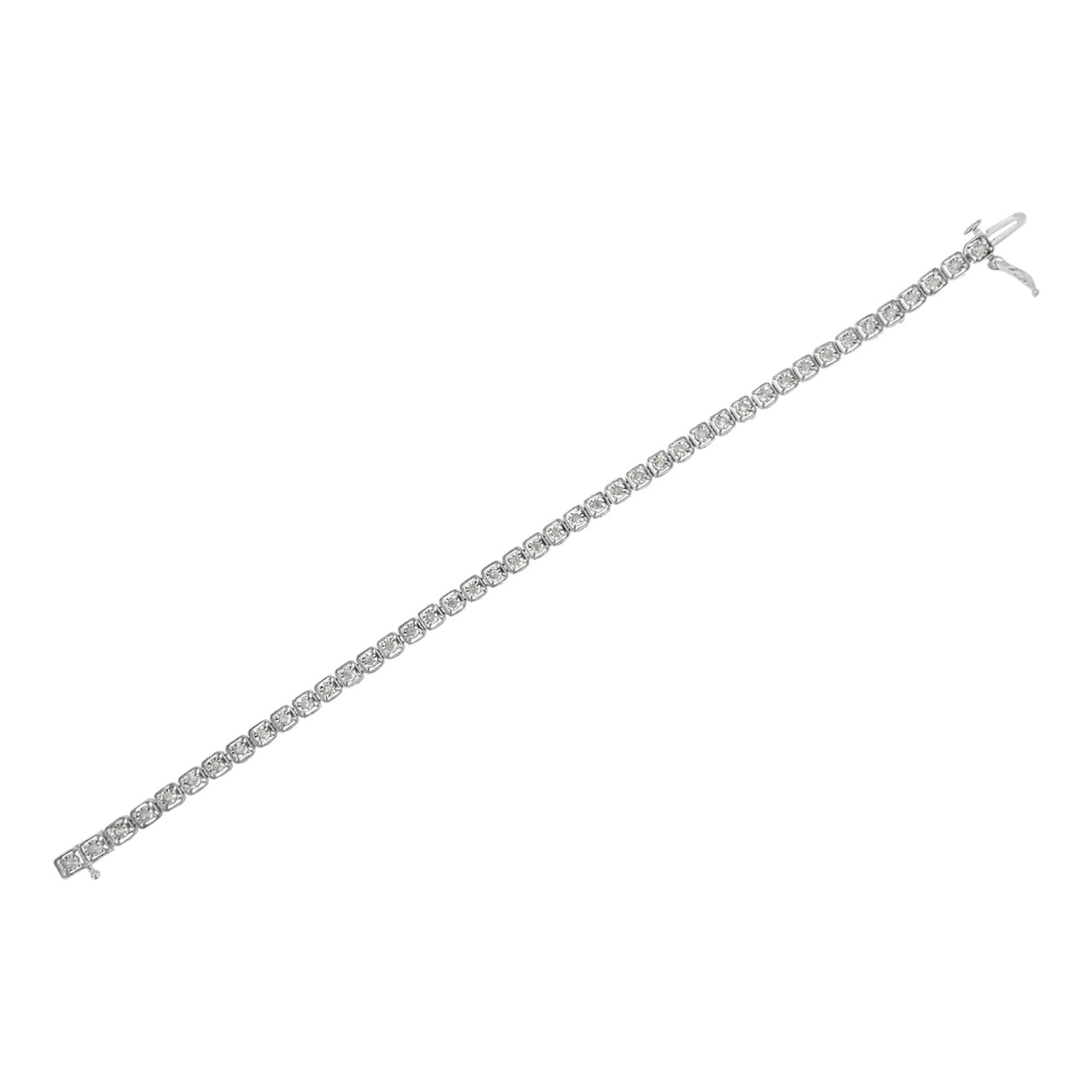 .925 Sterling Silver 1/2 cttw Miracle Set Diamond Box Link Tennis Bracelet (I-J Color, I3 Promo Clarity) - Size 7.25"