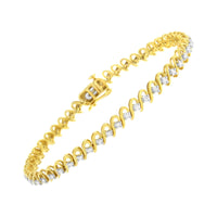 10K Yellow Gold Plated .925 Sterling Silver 1.0 cttw Diamond Alternating Wave and Round Link Tennis Bracelet (I-J Color, I2-I3 Clarity) - 7.25