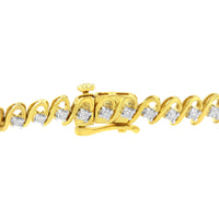 10K Yellow Gold Plated .925 Sterling Silver 1.0 cttw Diamond Alternating Wave and Round Link Tennis Bracelet (I-J Color, I2-I3 Clarity) - 7.25