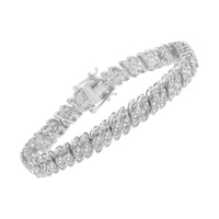 .925 Sterling Silver 1.0 cttw Prong-Set Round-cut Diamond Leaf and Pear Shaped Link Tennis Bracelet (I-J Color, I2-I3 Clarity) - 7.25
