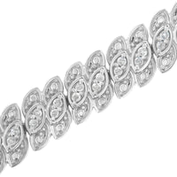 .925 Sterling Silver 1.0 cttw Prong-Set Round-cut Diamond Leaf and Pear Shaped Link Tennis Bracelet (I-J Color, I2-I3 Clarity) - 7.25