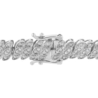 .925 Sterling Silver 1.0 cttw Prong-Set Round-cut Diamond Leaf and Pear Shaped Link Tennis Bracelet (I-J Color, I2-I3 Clarity) - 7.25