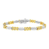 10K Yellow Gold Plated .925 Sterling Silver 1/2 cttw Channel Set Round-cut Diamond X Link Bracelet (I-J Color, I2-I3 Clarity) - Size 7.25