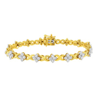 10K Yellow Gold Plated Sterling Silver 1/4 cttw Diamond 4 Leaf Clover Link Tennis Bracelet (I-J Color, I2-I3 Clarity) - Size 7.25