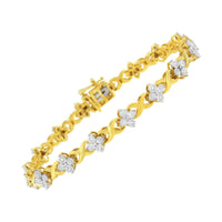 10K Yellow Gold Plated Sterling Silver 1/4 cttw Diamond 4 Leaf Clover Link Tennis Bracelet (I-J Color, I2-I3 Clarity) - Size 7.25