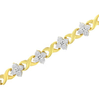 10K Yellow Gold Plated Sterling Silver 1/4 cttw Diamond 4 Leaf Clover Link Tennis Bracelet (I-J Color, I2-I3 Clarity) - Size 7.25