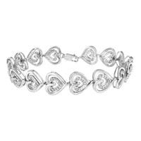 .925 Sterling Silver 1/4 Cttw Round-Cut Diamond Double Heart Link Bracelet (I-J Color, I2-I3 Clarity) - 7.25