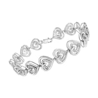 .925 Sterling Silver 1/4 Cttw Round-Cut Diamond Double Heart Link Bracelet (I-J Color, I2-I3 Clarity) - 7.25