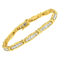 10K Yellow Gold Plated .925 Sterling Silver 1/4 cttw Channel Set Round Diamond X Link Bracelet (I-J Color, I2-I3 Clarity) - Size 7.25