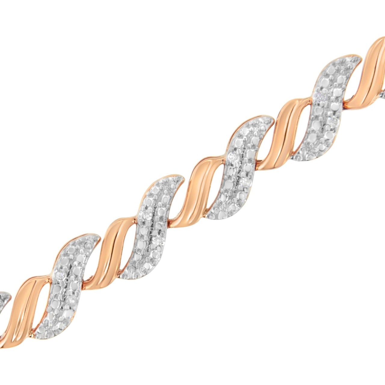 10K Rose Gold Plated .925 Sterling Silver 1/4 cttw Prong Set Round-Cut Diamond "S" Link Bracelet (I-J, I2-I3) - Size 7.25"