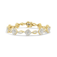 10K Yellow Gold Plated .925 Sterling Silver 1/4 Cttw Diamond Alternating Art Deco Square and Swirl Link 7.25