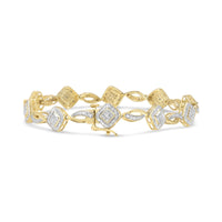 10K Yellow Gold Plated .925 Sterling Silver 1/4 Cttw Diamond Alternating Art Deco Square and Swirl Link 7.25