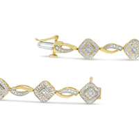 10K Yellow Gold Plated .925 Sterling Silver 1/4 Cttw Diamond Alternating Art Deco Square and Swirl Link 7.25