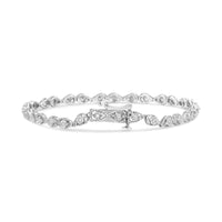 .925 Sterling Silver 1/4 Cttw Diamond Beaded Marquise Shape Link Bracelet (I-J Color, I1-I2 Clarity) - Size 7.25