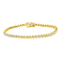 10K Yellow Gold Plated .925 Sterling Silver 1/2 Cttw 2-Prong Set Diamond S Link Tennis Bracelet (I-J Color, I3 Clarity)- 7.25