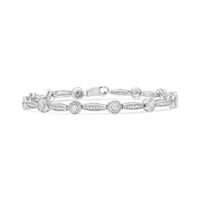 .925 Sterling Silver 1/4 Cttw Diamond Circle and Rectangle Shaped Halo Link Bracelet (I-J Color, I2-I3 Clarity) - 7.25
