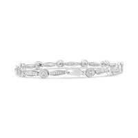 .925 Sterling Silver 1/4 Cttw Diamond Circle and Rectangle Shaped Halo Link Bracelet (I-J Color, I2-I3 Clarity) - 7.25