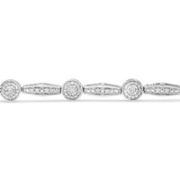 .925 Sterling Silver 1/4 Cttw Diamond Circle and Rectangle Shaped Halo Link Bracelet (I-J Color, I2-I3 Clarity) - 7.25