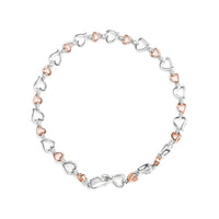 14K Rose Gold Plated .925 Sterling Silver 1/4 Cttw Diamond Heart Link Bracelet (I-J Color, I2-I3 Clarity) - Size 7