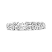 .925 Sterling Silver 1/2 Cttw Diamond 7 Stone Floral Cluster Link Bracelet (I-J Color, I2-I3 Clarity) - 7.25