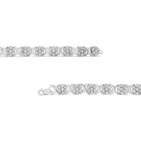 .925 Sterling Silver 1/2 Cttw Diamond 7 Stone Floral Cluster Link Bracelet (I-J Color, I2-I3 Clarity) - 7.25