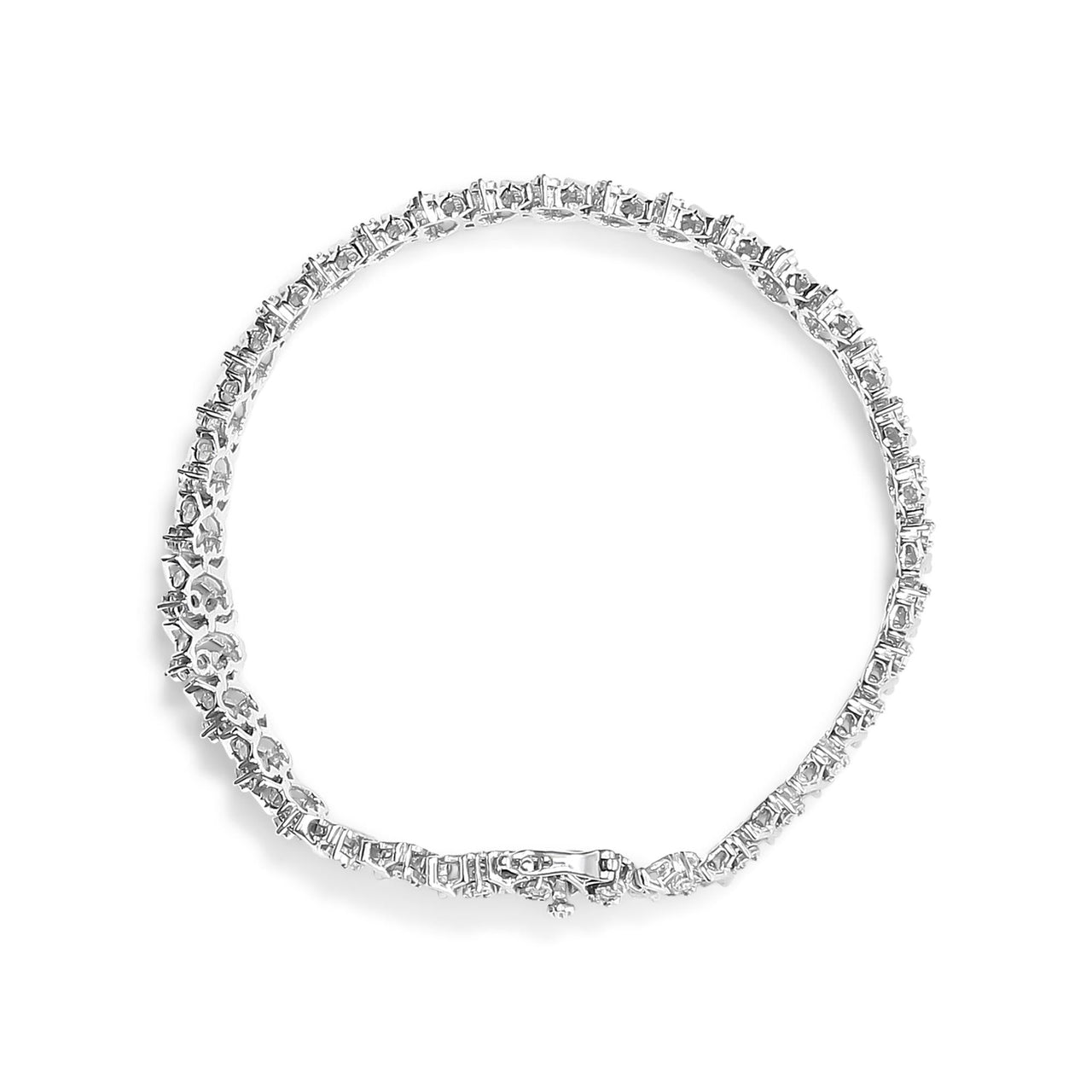 .925 Sterling Silver 1.0 Cttw Miracle Set Diamond 3 Row Wave Link Bracelet (I-J Color, I2-I3 Clarity) - 7.25" Inches
