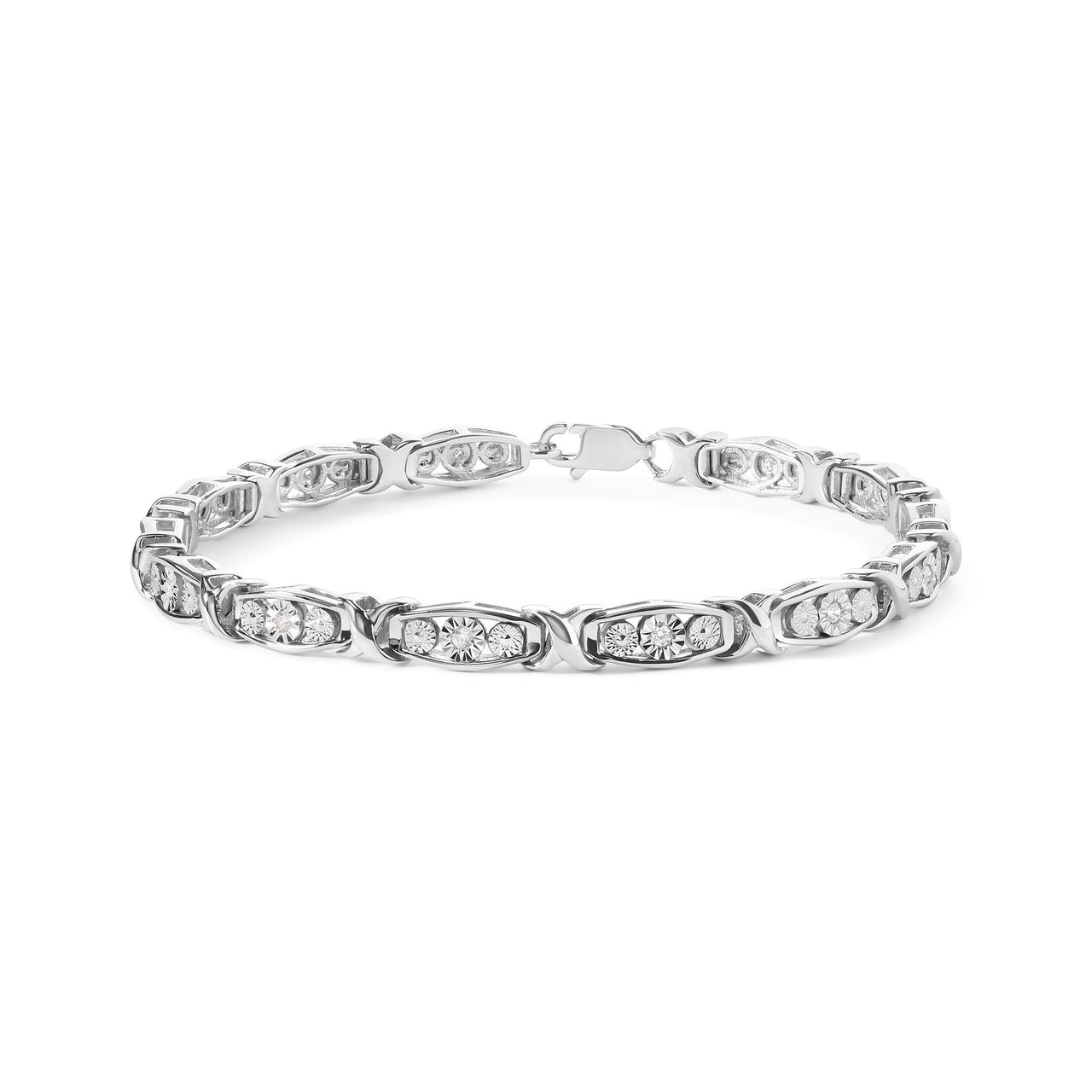 .925 Sterling Silver 1/4 Cttw Round Diamond Link Bracelet - Size 7.50" - (I-J Color, I2-I3 Clarity)