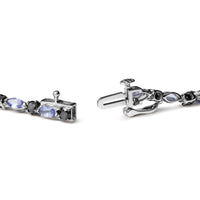 .925 Sterling Silver 1 1/2 Cttw Black Diamond and Blue Tanzanite Link Bracelet (I2-I3 Clarity, Black Color) - Size 7.25