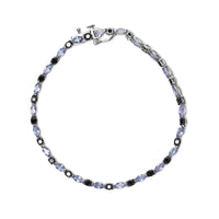 .925 Sterling Silver 1 1/2 Cttw Black Diamond and Blue Tanzanite Link Bracelet (I2-I3 Clarity, Black Color) - Size 7.25