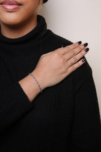 .925 Sterling Silver 1 1/2 Cttw Black Diamond and Blue Tanzanite Link Bracelet (I2-I3 Clarity, Black Color) - Size 7.25