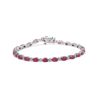 .925 Sterling Silver Oval Ruby and 1/4 Cttw Diamond Link Bracelet - Size 7.25