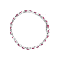.925 Sterling Silver Oval Ruby and 1/4 Cttw Diamond Link Bracelet - Size 7.25