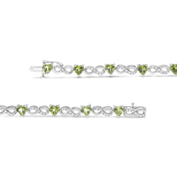 .925 Sterling Silver 1.00 Cttw Diamond and 4.00mm Lab Created Green Heart-Shaped Peridot Infinity Link Bracelet (I-J Color, I2-I3 Clarity) - 7.25