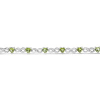 .925 Sterling Silver 1.00 Cttw Diamond and 4.00mm Lab Created Green Heart-Shaped Peridot Infinity Link Bracelet (I-J Color, I2-I3 Clarity) - 7.25