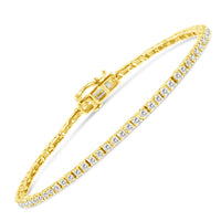 14K Yellow Gold Plated .925 Sterling Silver 2.0 Cttw Diamond Classic Link Tennis Bracelet (K-L Color, I2-I3 Clarity) - 7-1/4