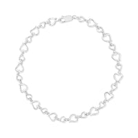 .925 Sterling Silver Prong Set Diamond Accent Alternating Heart Link Bracelet (I-J Color, I3 Clarity) - 7.25