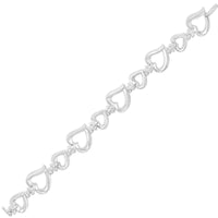 .925 Sterling Silver Prong Set Diamond Accent Alternating Heart Link Bracelet (I-J Color, I3 Clarity) - 7.25