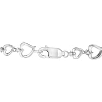 .925 Sterling Silver Prong Set Diamond Accent Alternating Heart Link Bracelet (I-J Color, I3 Clarity) - 7.25