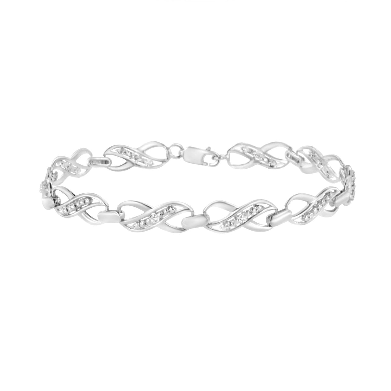 .925 Sterling Silver Prong Set Diamond Accent Ribbon and Infinity Link Bracelet (I-J Color, I3 Clarity) - 7.25"