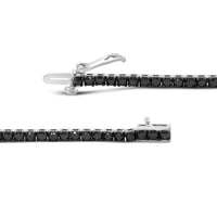 .925 Sterling Silver 4-Prong Set Treated Black Round-Cut Diamond Classic Tennis Bracelet (Black Color, I2-I3 Clarity) - 7.25