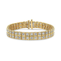14K Yellow Gold 8.00 Cttw Prong Set Round-Cut Diamond Art Deco Style Two Row Square Frame Link Tennis Bracelet (J-K Color, I1-I2 Clarity) - Size 7.25