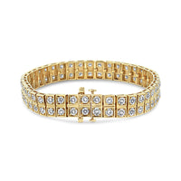 14K Yellow Gold 8.00 Cttw Prong Set Round-Cut Diamond Art Deco Style Two Row Square Frame Link Tennis Bracelet (J-K Color, I1-I2 Clarity) - Size 7.25