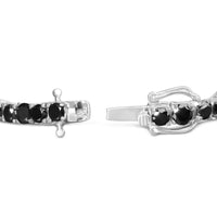 .925 Sterling Silver 4-Prong Set Treated Black Round-Cut Diamond Classic Tennis Bracelet (Black Color, I2-I3 Clarity) - 7.25