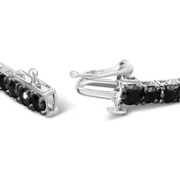 .925 Sterling Silver 4-Prong Set Treated Black Round-Cut Diamond Classic Tennis Bracelet (Black Color, I2-I3 Clarity) - 7.25
