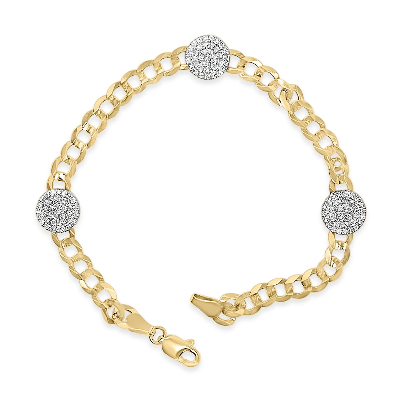 14K Yellow Gold 5/8 Cttw Diamond Cluster Curb Chain Bracelet